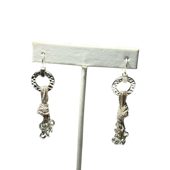 Sterling Silver Dangle Earrings Hammered Circle Knot Tassel Drop Jewelry - Picture 7 of 9